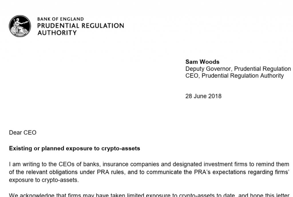 PRA Dear CEO letter on exposure to crypto-assets